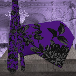 Black Floral Vine Wedding Gothic Lila Krawatte