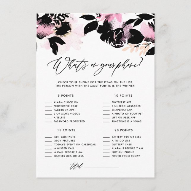 Black Floral Was ist auf Ihrem Brautparty Begleitkarte (Vorderseite)