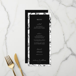 Black Floral Wedding Menü und vielen Dank Menükarte