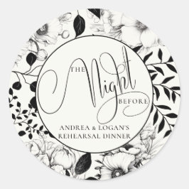 Black Floral Wedding Probe Dinner Runder Aufkleber