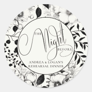 Black Floral Wedding Probe Dinner Runder Aufkleber