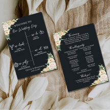 Black Floral Wedding Program & Timeline Card