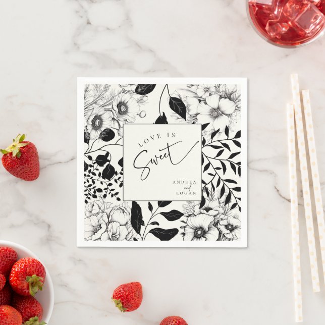 Black Floral Wedding Serviette (Beispiel)