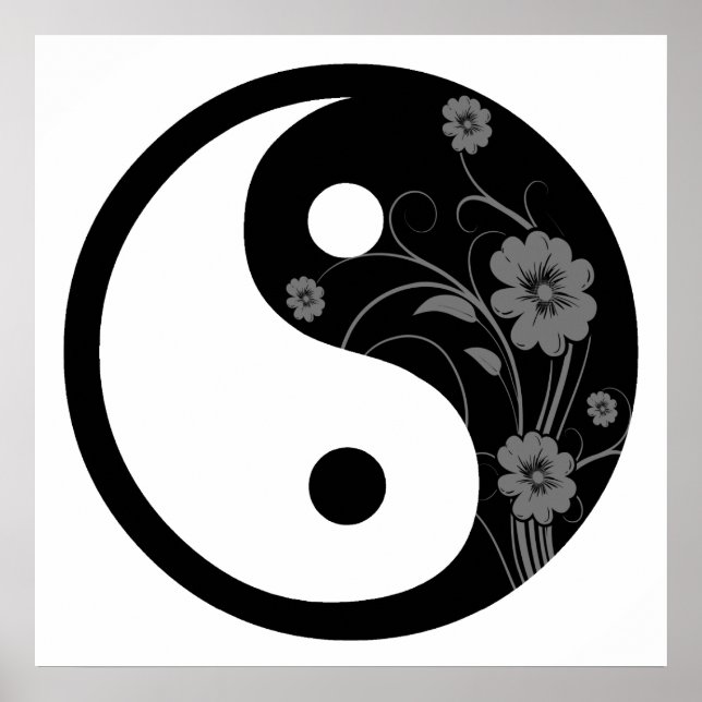 Black Floral Yin Yang Symbol Poster (Vorne)