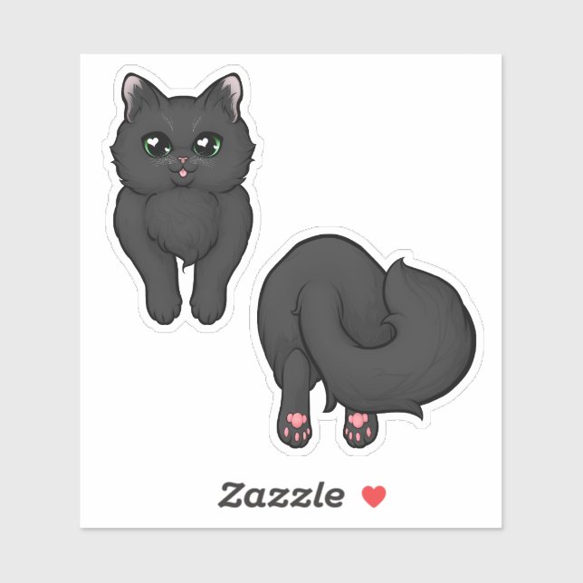 Black Fluffy Kitty Hintern Aufkleber (Blatt)