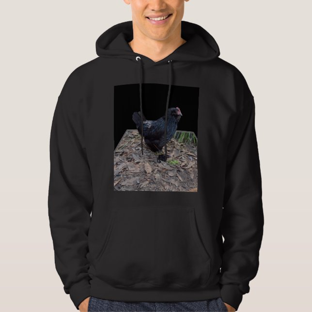 Black Fluffy Rooster Dimensional Art, Hoodie (Vorderseite)