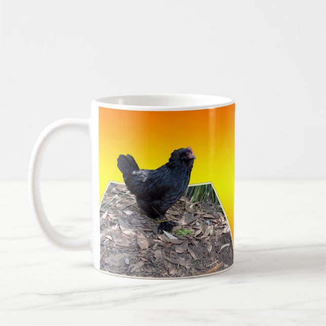 Black Fluffy Rooster Dimensional Art, Kaffeetasse (Links)