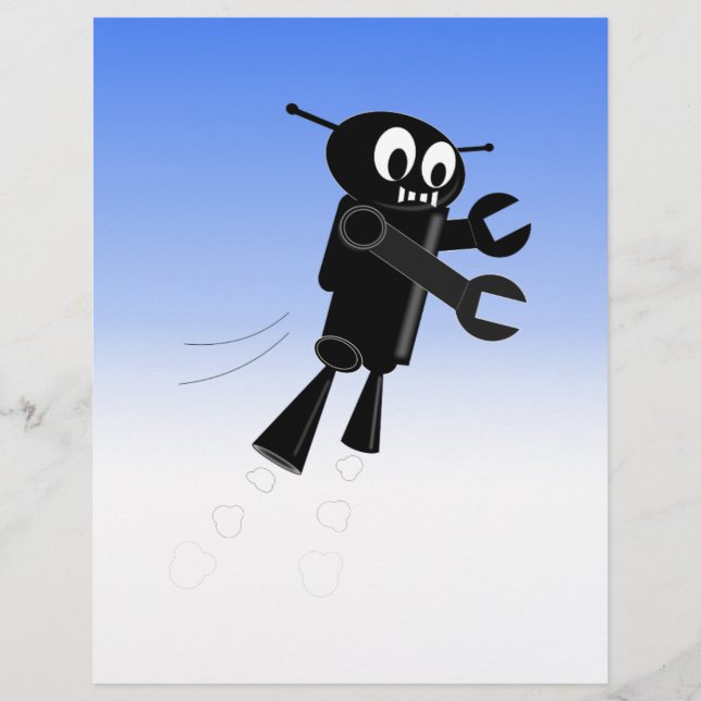 Black Flying Robot Blue Sky Hintergrund (Vorderseite)