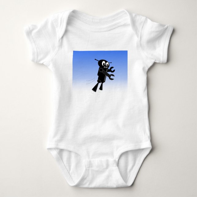 Black Flying Robot Blue Sky Hintergrund Baby Strampler (Vorderseite)