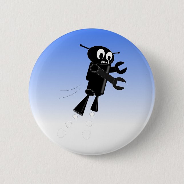 Black Flying Robot Blue Sky Hintergrund Button (Vorderseite)