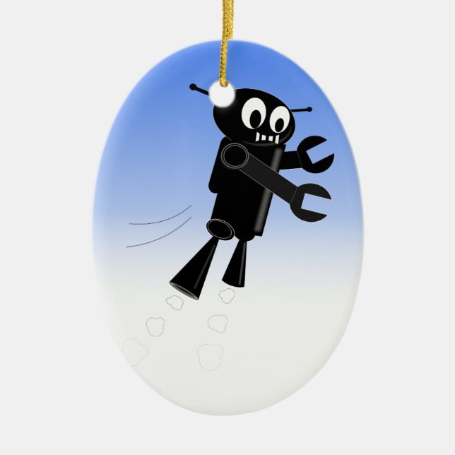 Black Flying Robot Blue Sky Hintergrund Keramikornament (Vorne)