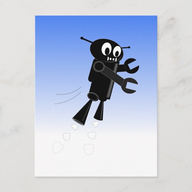 Black Flying Robot Blue Sky Hintergrund Postkarte (Vorderseite)