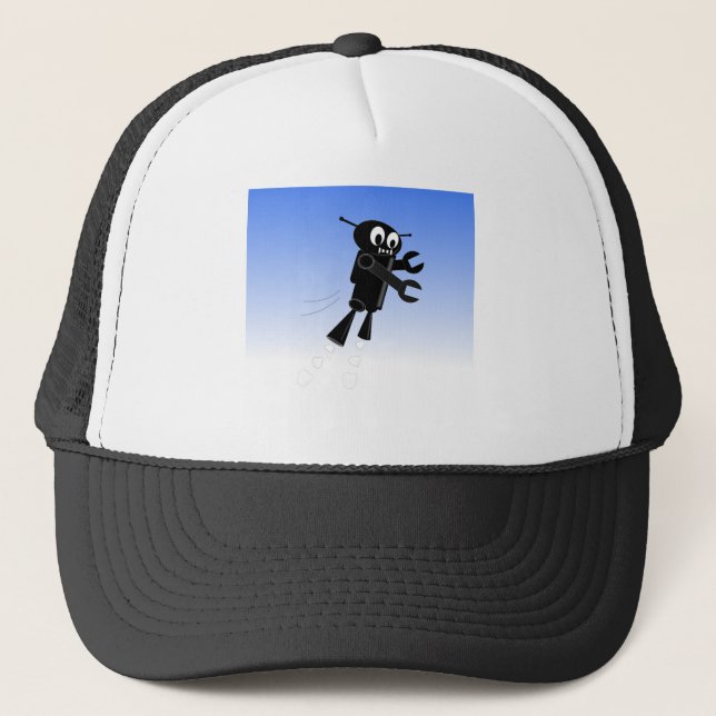 Black Flying Robot Blue Sky Hintergrund Truckerkappe (Vorderseite)