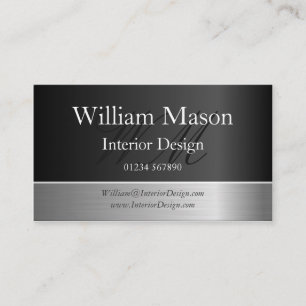 Black Foil & Steel Effect, Monogram Business Card Visitenkarte