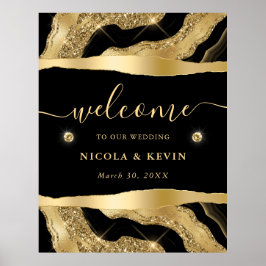 Black Foil und Gold Glitzer Agate Wedding Willkomm Poster