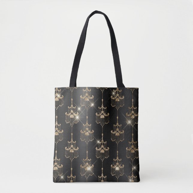 Black Foil und Gold Glitzer Glam Kronleuchter Tasche (Vorderseite)