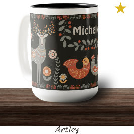 Black Folk Art Animals Individuelle Name Hirsch Zweifarbige Tasse