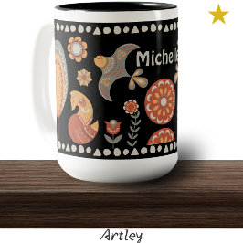 Black Folk Art Animals Wildlife Individuelle Name Zweifarbige Tasse