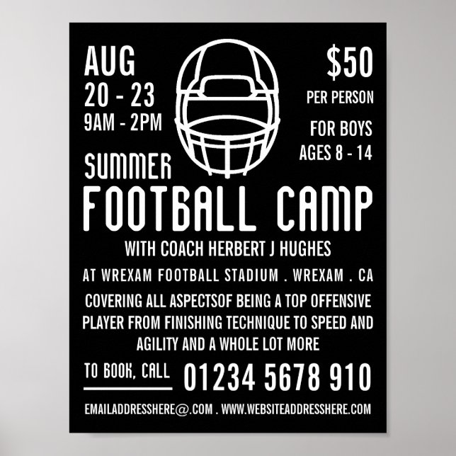 Black Football Helmet, Fußballcampingwerbung Poster (Vorne)