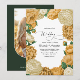 Black Forest Green, Ecru/Warm Honey Floral Wedding Einladung