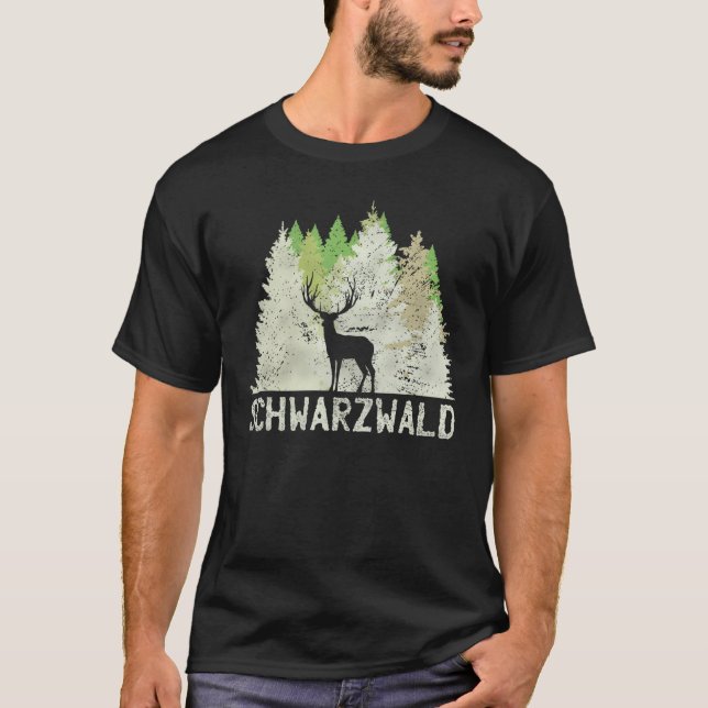 Black Forest  Mountains Trees Deer Nature T-Shirt (Vorderseite)