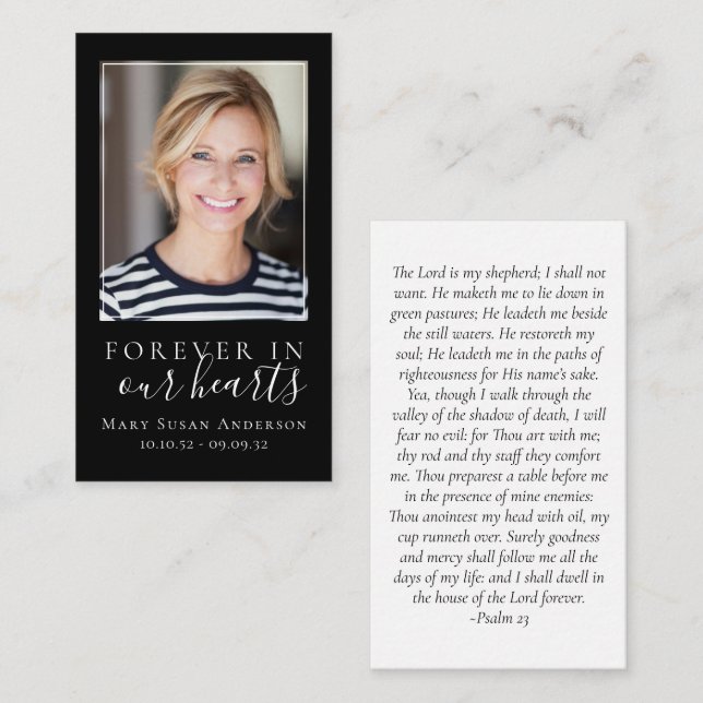 Black Forever in Our Hearts Memorial Card Mitteilungskarte (Vorne/Hinten)