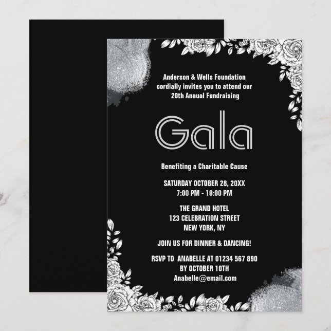 Black Formal Corporate Gala Ball Party Fundraiser Einladung (Vorne/Hinten)