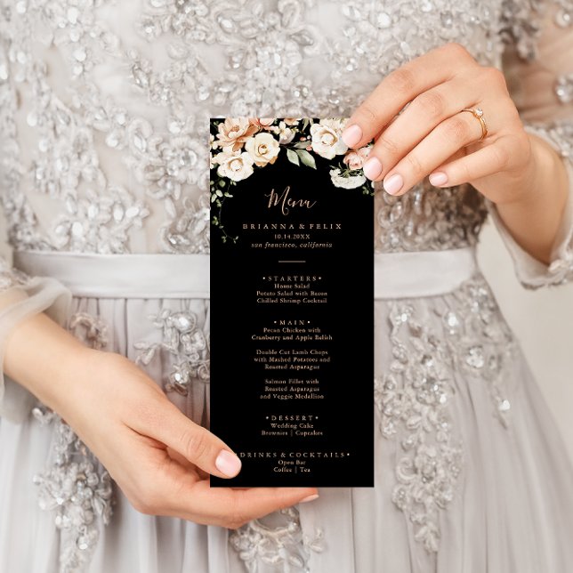 Black Formal Royal Floral Dinner Menükarte (Von Creator hochgeladen)