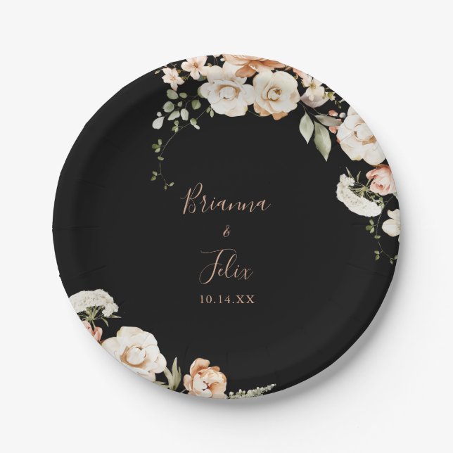 Black Formal Royal Floral Wedding Cake Pappteller (Vorderseite)