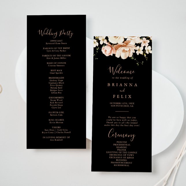 Black Formal Royal Floral Wedding Program Programm (Von Creator hochgeladen)