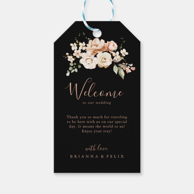 Black Formal Royal Floral Wedding Willkommen Geschenkanhänger (Vorderseite)