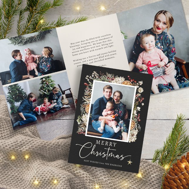 Black Foto Collage Dreiländerkarte Dreifach Gefaltete Urlaubskarte (Black Photo Collage Tri-fold Holiday Card
)