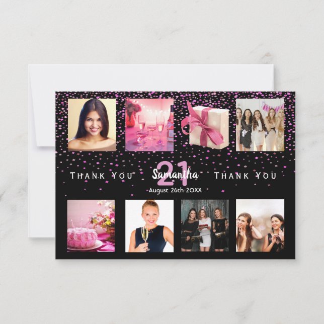 Black Foto Collage Geburtstag Dankeschön Karte (Vorderseite)