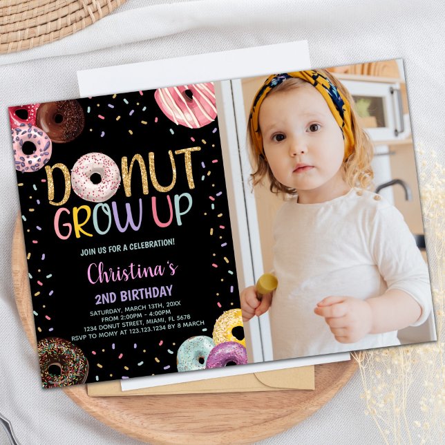 Black Foto Donuts Geburtstagseinladungen Einladung (2nd Black Photo Donuts Birthday Invitations)