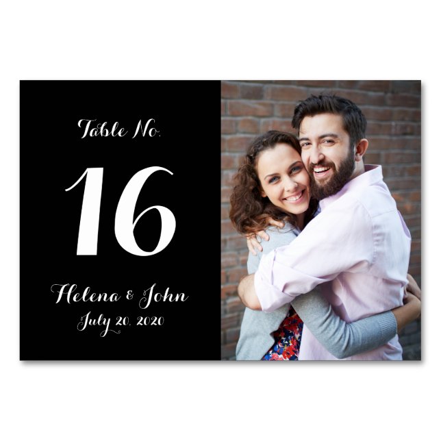 Black Foto Wedding Tischnummer Card (Vorderseite)