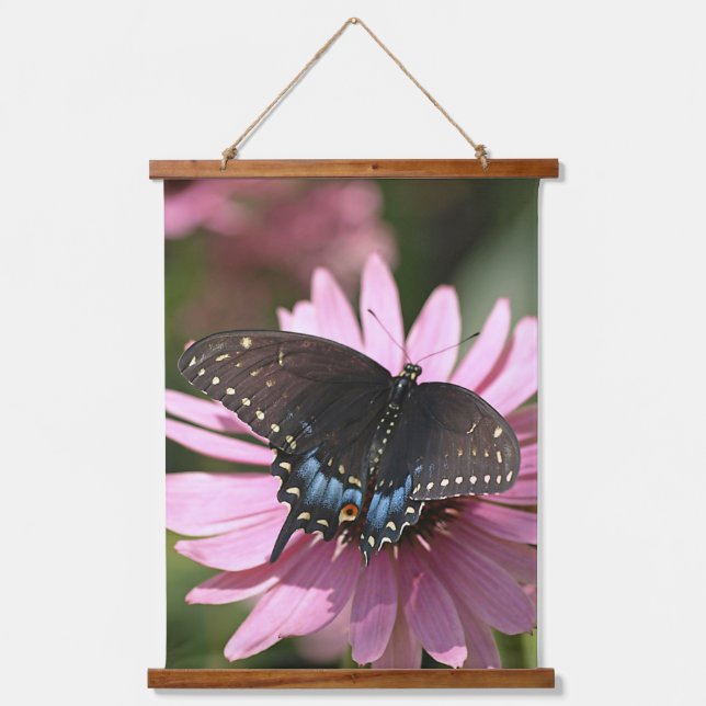 Black Frack Butterfly Wandteppich Mit Holzrahmen (Vorderseite)
