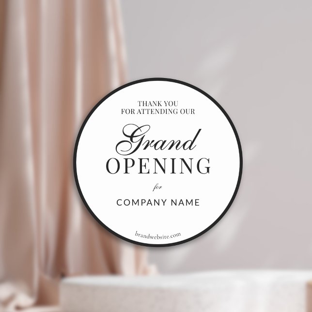 Black Frame Script Business Name Grand Opening Runder Aufkleber (Von Creator hochgeladen)