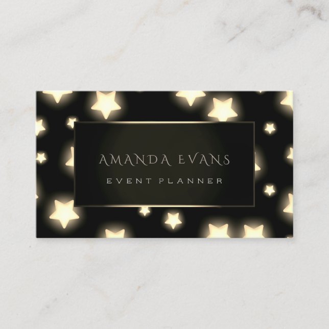 Black Frame Stars Gold Spark Sepia Visitenkarte (Vorderseite)