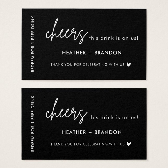 Black Free Drink Wedk Drink Ticketkarten (Vorne & Hinten)