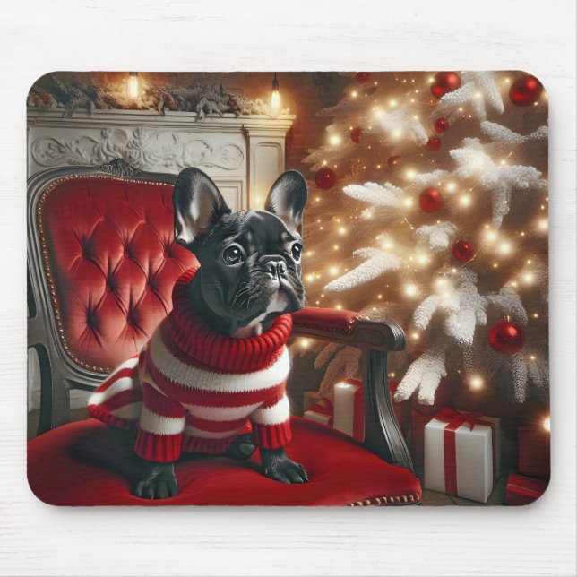 Black French Bulldog auf Vintagem Stuhl Mousepad (Vorne)