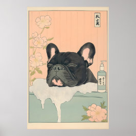 Black French Bulldog Bathroom Print Japandi Poster