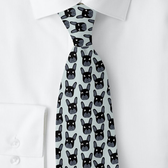 Black French Bulldog Blue Neck Tie Krawatte (French Bulldog fun neck tie for dog lovers)