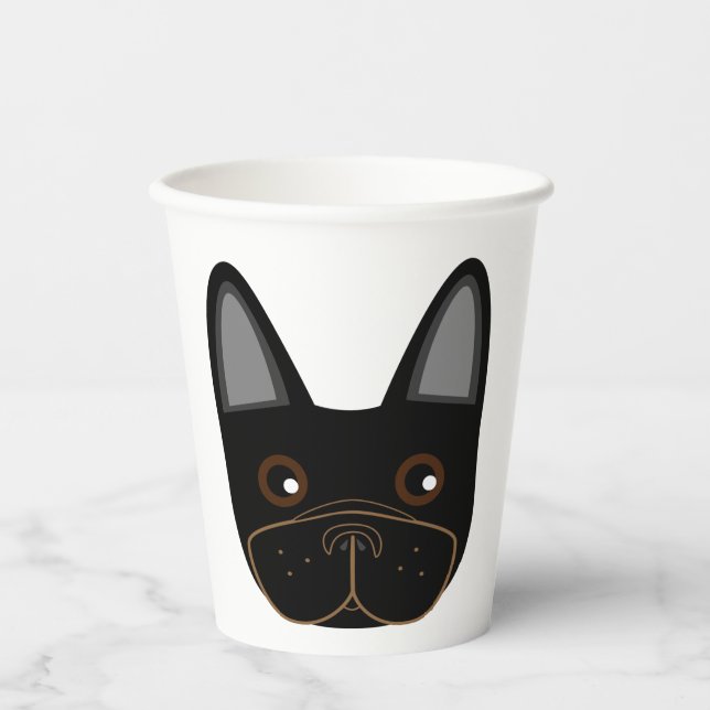 Black French Bulldog Face Pappbecher (Vorderseite)