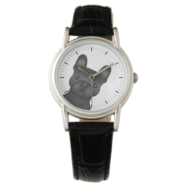 Black French Bulldog / Französischer Niedlicher Ca Armbanduhr (Vorderseite)
