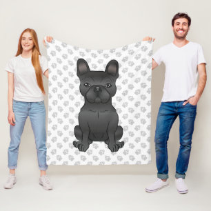 Black French Bulldog / Frenchie Cartoon Dog & Paws Fleecedecke