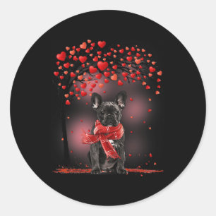 Black French Bulldog Hund Valentine Herzbaum Fren Runder Aufkleber