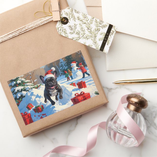Black French Bulldog Weihnachten Weihnachtsfest Sc Rechteckiger Aufkleber (Schenken)