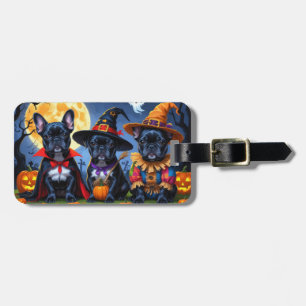 Black French Bulldogs Pumpkin Halloween Funny Funn Gepäckanhänger