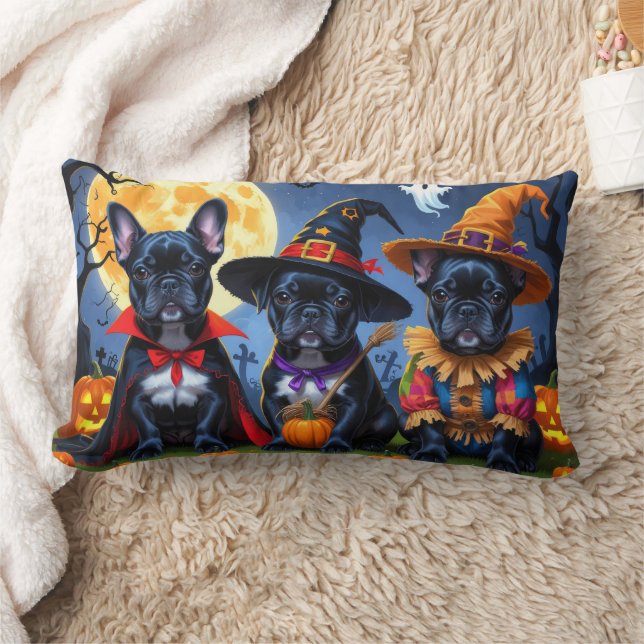 Black French Bulldogs Pumpkin Halloween Funny Funn Lendenkissen (Decke)
