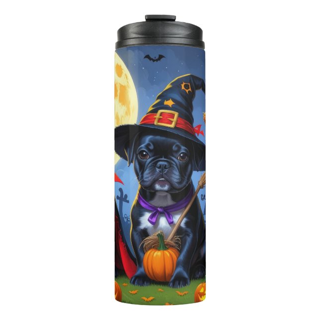 Black French Bulldogs Pumpkin Halloween Funny Funn Thermosbecher (Vorderseite)